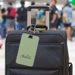 Sage green name luggage tag<br><div class="desc">A trendy sage green coloured background. Personalise and add your name on the front. Your contact information on the back.</div>