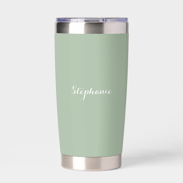 Sage Green Name Modern Elegant Monogram Boho Insulated Tumbler (Front)