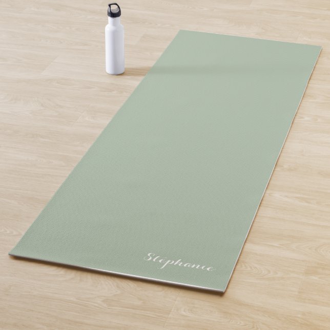 Sage Green Name Modern Elegant Monogram Boho Yoga Mat (In Situ)