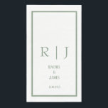 Sage Green Name Monogram Minimal Elegant Wedding Napkin<br><div class="desc">Designed with text templates for monogrammed initials,  name and date which you can customise!</div>