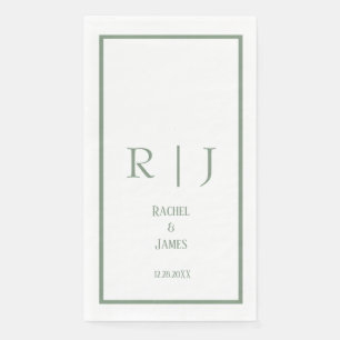 Sage Green Name Monogram Minimal Elegant Wedding Napkin