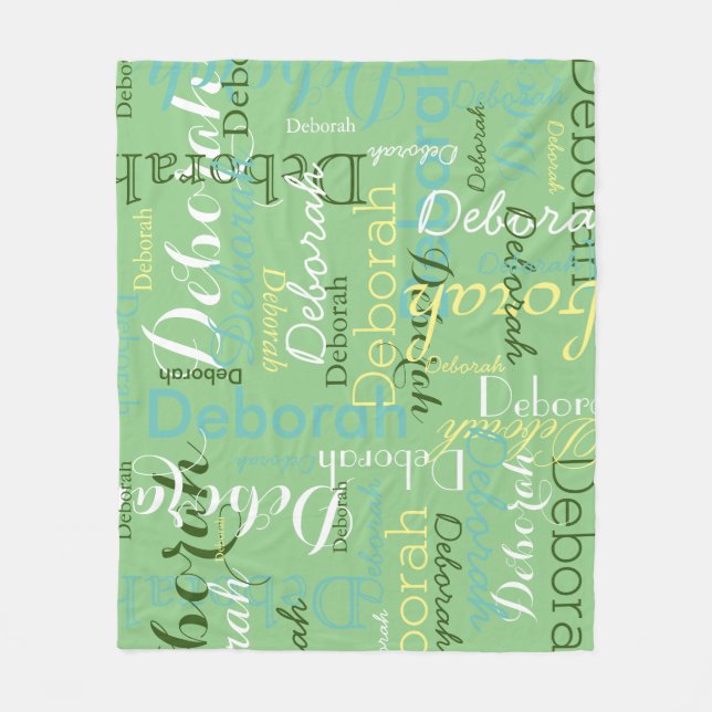 sage green name pattern fleece blanket (Front)
