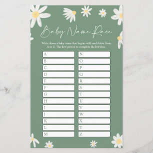 Sage Green Name Race Baby Shower Game card