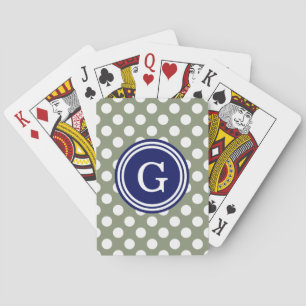 Sage Green Navy Blue White Polka Dots 1IR Playing Cards