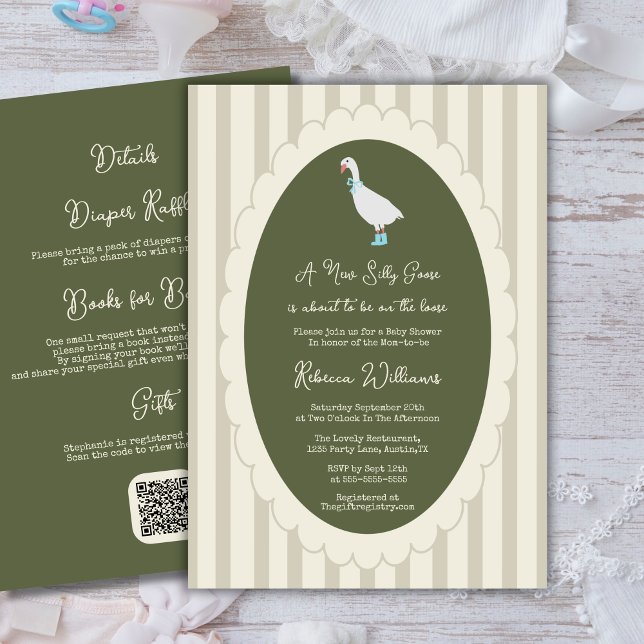 Sage Green New Silly Goose Baby Shower All in One Invitation (Creator Uploaded)