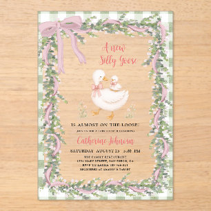 Sage Green New Silly Goose Gingham Baby Shower Acrylic Invitations