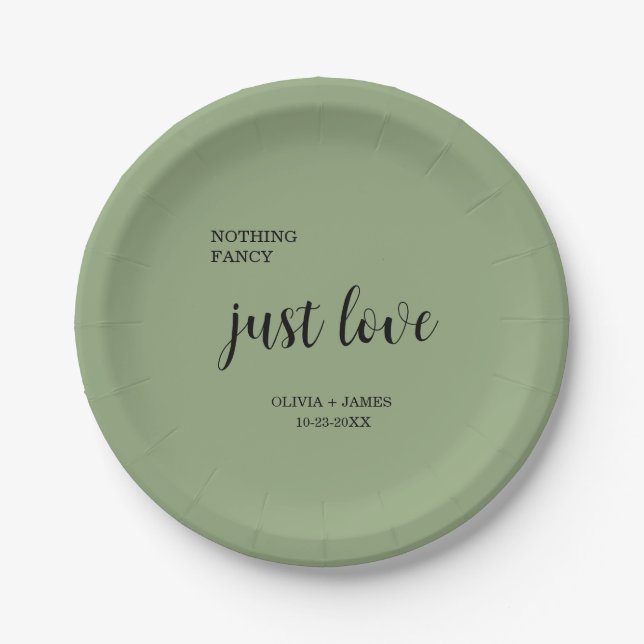 Sage Green Nothing Fancy Just Love Wedding   Paper Plate (Front)