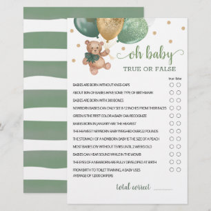 Sage Green Oh Baby True Or False Game Teddy Bear