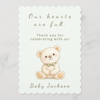 Sage Green Oh Boy Teddy Bear Baby Shower Thank You Card