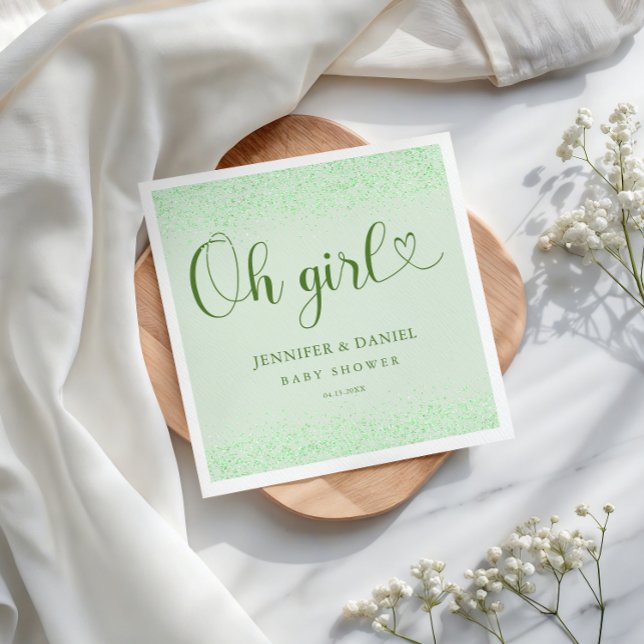 Sage Green Oh Girl Eucalyptus Confetti Script Napkin (Creator Uploaded)