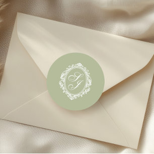 Sage Green Old Money Classic Crest Monogram Round Sticker