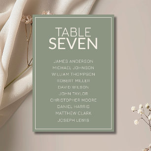 Sage Green Old Money Wedding Guest Seating Chart Table Number