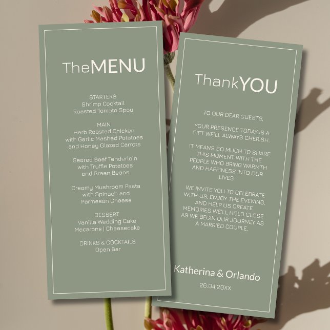 Sage Green Old Money Wedding Menu Thank You Note (Creator Uploaded)