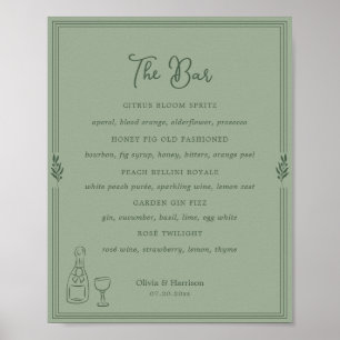 Sage Green Olive Branch Bar Menu Sign