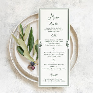 Sage Green Olive Branch Garden Wedding Menu Card