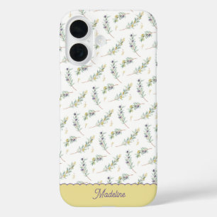 Sage Green Olive Branch Monogram Name iPhone 16 Case