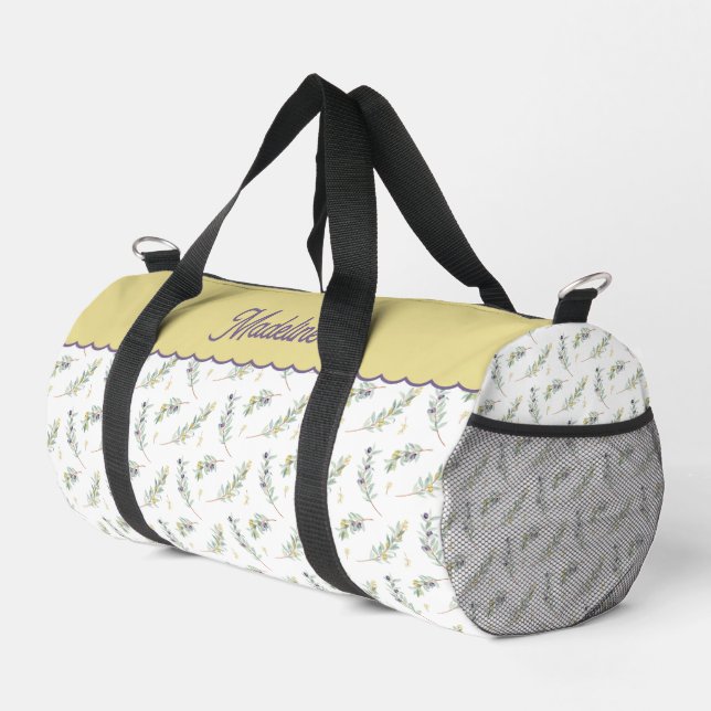 Sage Green Olive Branch Monogram Name Duffle Bag (Right Corner)