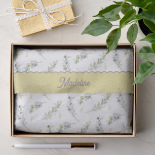 Sage Green Olive Branch Monogram Name Tissue Paper