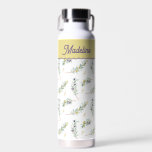 Sage Green Olive Branch Monogram Name Water Bottle<br><div class="desc">Olive branch botanical green water bottle design featuring a delicate leafy pattern on a soft neutral background with a scalloped border and name detail. Perfect for everyday use,  gym,  or travel with elegant greenery and minimalist botanical style.</div>