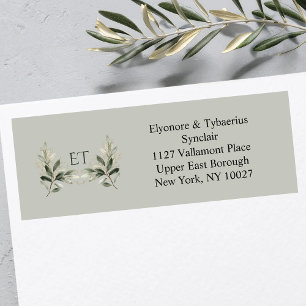 Sage Green Olive Branch Monogram Return Address