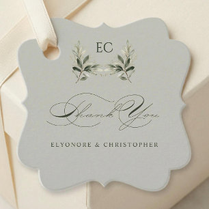 Sage Green Olive Branch Monogram Thank You Card Favour Tags
