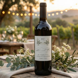 Sage Green Olive Branch Monogram Thank You Card Wine Label