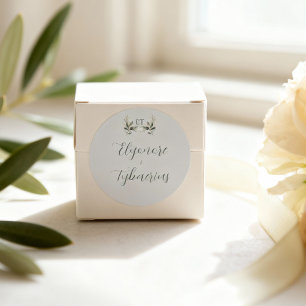 Sage Green Olive Branch Monogram Wedding Classic Round Sticker