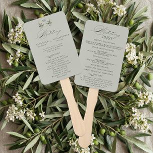 Sage Green Olive Branch Monogram Wedding Program Hand Fan