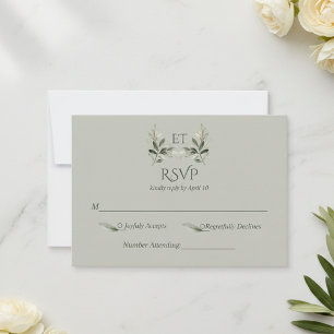 Sage Green Olive Branch Monogram Wedding RSVP Card