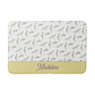 Sage Green Olive Branch Pattern Monogram Bath Mat