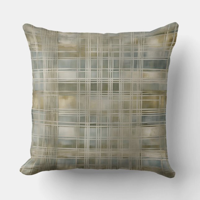 Sage Green Olive Dusty Blue Farmhouse Plaid Cushion (Front)
