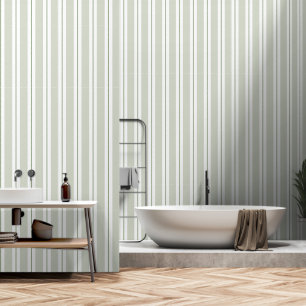 Sage Green Olive Green 3 Inch Wide Awning Stripe Wallpaper