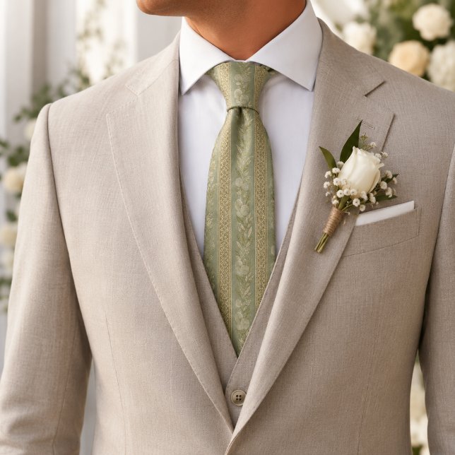 Sage Green Olive Grove Regency Luxury Botanical Tie (Creator Uploaded)