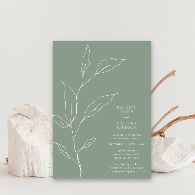 Sage Green Olive Leaf Branch Rehearsal Brunch Invitation (Creator Uploaded)