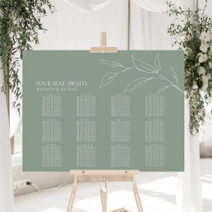 Sage Green Olive Leaf Wedding 12 Table Seating Poster