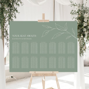 Sage Green Olive Leaf Wedding 14 Table Seating Poster