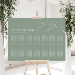 Sage Green Olive Leaf Wedding 14 Table Seating Poster