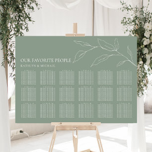 Sage Green Olive Leaf Wedding 18 Table Seating Poster