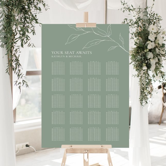 Sage Green Olive Leaf Wedding 20 Table Seating Poster (Creator Uploaded)