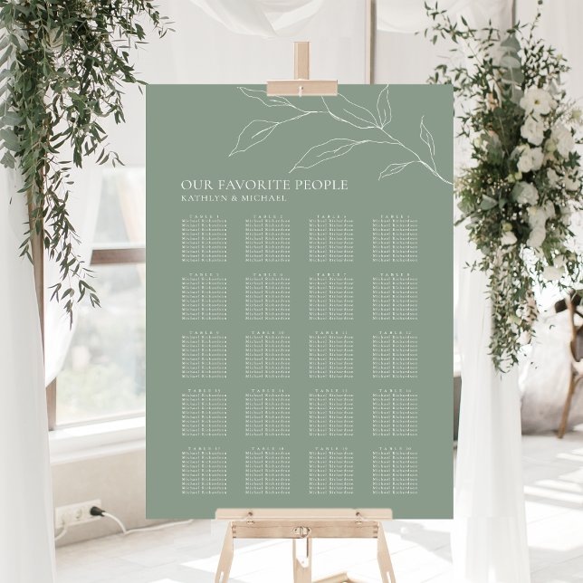 Sage Green Olive Leaf Wedding 20 Table Seating Poster (Creator Uploaded)