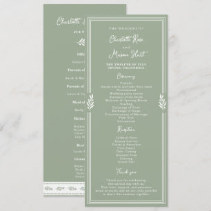 Sage Green Olive Old Money Garden Wedding Program Invitation