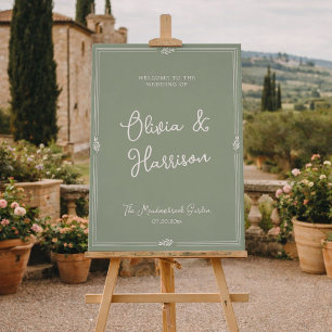 Sage Green Olive Old Money Garden Wedding Welcome Poster