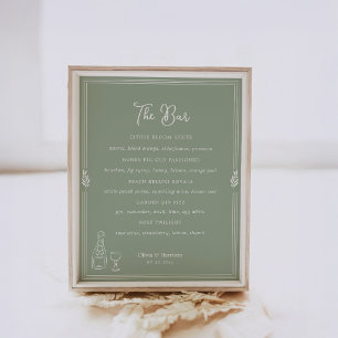 Sage Green Olive Old Money Wedding Bar Menu Sign