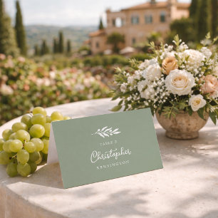 Sage Green Olive Old Money Wedding Place Card