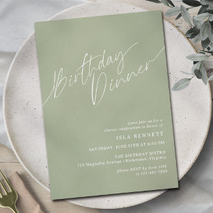 Sage Green Olive   Simple Elegant Birthday Dinner Invitation