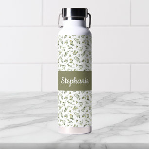 Sage Green Olives Watercolor Monogram Name Water Bottle
