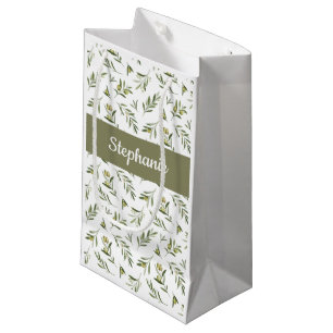 Sage Green Olives Watercolor Monogram Small Gift Bag