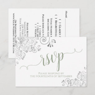 Sage Green on White Elegant Calligraphy Wedding RSVP Card