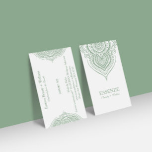 Sage-Green On White Paisley Lace Business Card