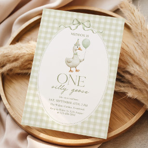 Sage Green One Silly Goose Birthday Invitation
